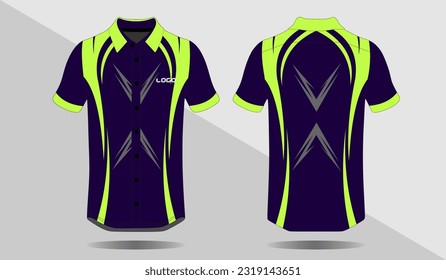 Fabric textile for Sports t-shirt, Soccer jersey mockup for soccer club. front and rear view of black and green base color