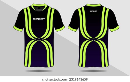 Fabric textile for Sports t-shirt, Soccer jersey mockup for soccer club. front and rear view of black and green base color