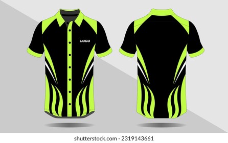 Fabric textile for Sports t-shirt, Soccer jersey mockup for soccer club. front and rear view of black and green base color