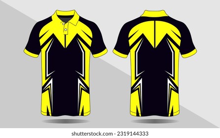 Fabric textile for Sports t-shirt, Soccer jersey mockup for soccer club. front and rear view of black and yellow base color