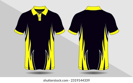 Fabric textile for Sports t-shirt, Soccer jersey mockup for soccer club. front and rear view of black and yellow base color