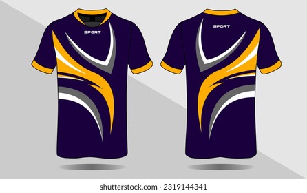 Fabric textile for Sports t-shirt, Soccer jersey mockup for soccer club. front and rear view of black and yellow base color