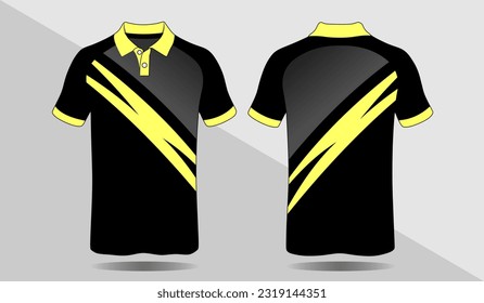 Fabric textile for Sports t-shirt, Soccer jersey mockup for soccer club. front and rear view of black and yellow base color