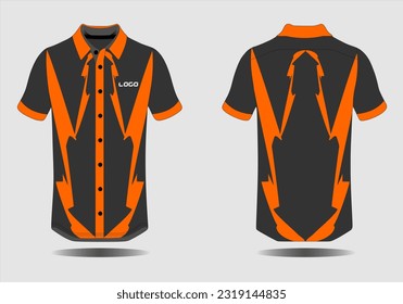 Fabric textile for Sports t-shirt, Soccer jersey mockup for soccer club. looks front and rear basic colors black and orange