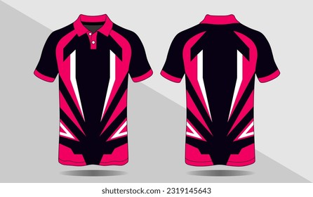 Fabric textile for Sports t-shirt, Soccer jersey mockup for soccer club. looks front and rear basic colors black and pink