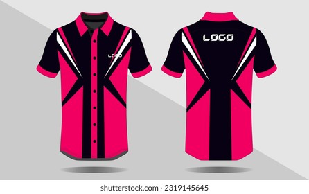 Fabric textile for Sports t-shirt, Soccer jersey mockup for soccer club. looks front and rear basic colors black and pink