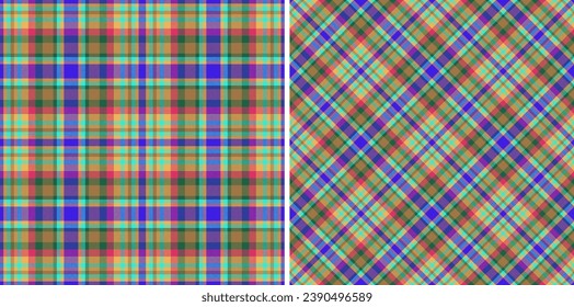Fabric textile texture of background vector tartan with a check plaid pattern seamless in set.