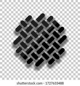 Fabric textile, weaved texture. Black glass icon with soft shadow on transparent background