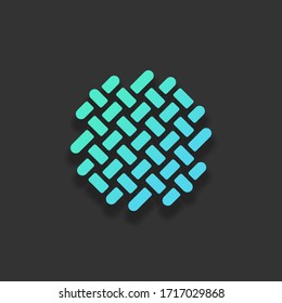 Fabric textile, weaved texture. Colorful logo concept with soft shadow on dark background. Icon color of azure ocean