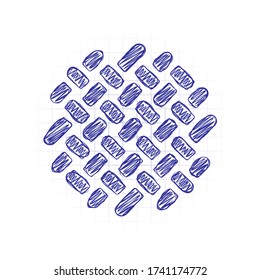 Fabric textile, weaved texture. Hand drawn sketched picture with scribble fill. Blue ink. Doodle on white background