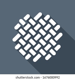Fabric textile, weaved texture. White flat icon with long shadow on blue background