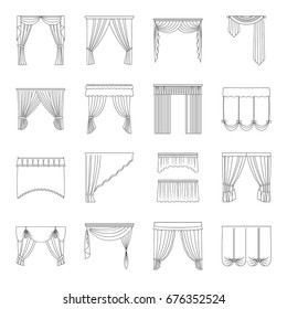 Fabric, textiles, interior and other curtains elements. Curtains set collection icons in line style vector symbol stock illustration web.