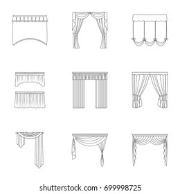 Fabric, textiles, interior and other curtains elements. Curtains set collection icons in outline style vector symbol stock illustration web.