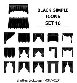 Fabric, textiles, interior and other curtains elements. Curtains set collection icons in black style vector symbol stock illustration web.