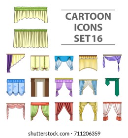 Fabric, textiles, interior and other curtains elements. Curtains set collection icons in cartoon style vector symbol stock illustration web.