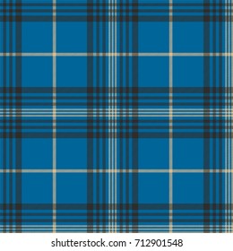 Fabric texture blue check plaid seanless pattern. Vector illustration.