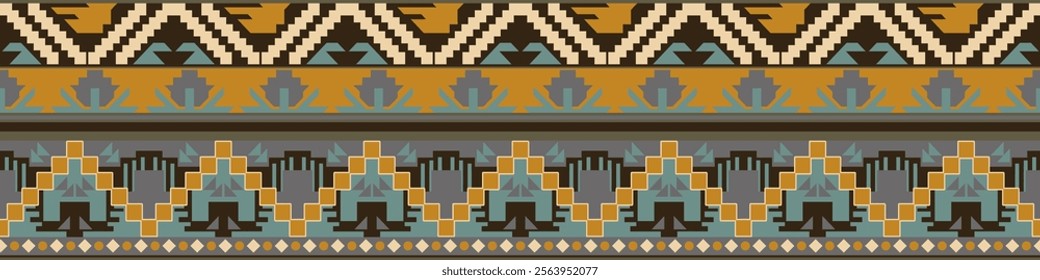 Fabric texture border, seamless geometric ethnic tribal pattern