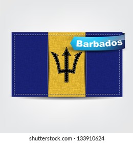 Fabric texture of the flag of Barbados with a blue bow. (Vector)