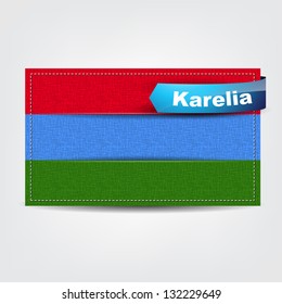 Fabric texture of the flag of Karelia with a blue bow. (Vector eps10)