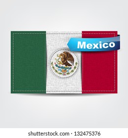 Fabric texture of the flag of Mexico with a blue bow. (Vector EPS10)