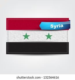 Fabric texture of the flag of Syria with a blue bow. (Vector eps10)