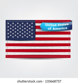Fabric texture of the flag of United Stated of America with a blue bow. (Vector)