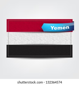 Fabric texture of the flag of Yemen with a blue bow. (Vector eps10)