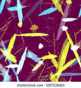 Fabric Texture with Grunge Strokes and Stripes. Paintbrush Lines Seamless Pattern. Paint Watercolor Style Stripes. Advertising, Cover Print Design Pattern.