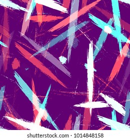 Fabric Texture with Grunge Strokes and Stripes. Hand Painted Fashion Seamless Pattern. Paint Watercolor Style Stripes. Cloth, Linen, Textile Print Design Background.
