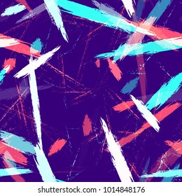 Fabric Texture with Grunge Strokes and Stripes. Hand Painted Fashion Seamless Pattern. Holiday, Summer Watercolor Texture. Packaging, Fabric Print Design Background.