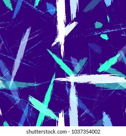 Fabric Texture with Grunge Strokes and Stripes. Paintbrush Lines Seamless Pattern. Holiday, Summer Watercolor Texture. Advertising, Cover Print Design Background.