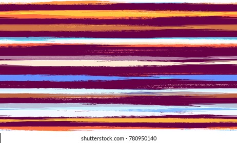 Fabric Texture with Grunge Strokes and Stripes. Grungy Seamless Lines Pattern Design. Dyed Stripes in Watercolor Style. Cloth, Linen, Textile Print Design Pattern.