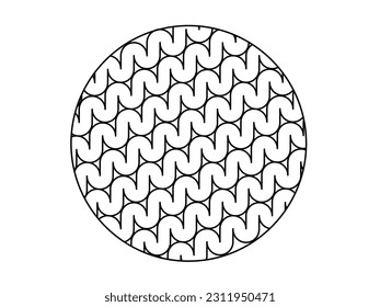 Fabric texture macro image in a circle. Outline vector illustration. Schematic representation of knitted material.
