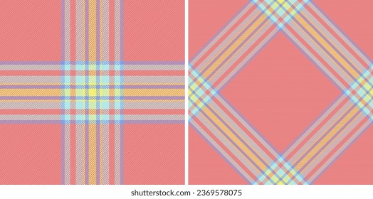 Fabric texture pattern of check vector textile with a background plaid seamless tartan set in kids colors.
