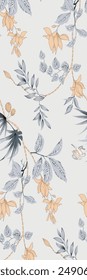 Patrón de textura de tela con flores sin costuras. El patrón floral sin costuras sobre fondo claro. Patrón de flores de hortensias sobre fondo amarillo. Flores grises. Ilustración vectorial.
