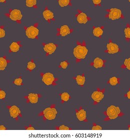 Fabric texture pattern with seamless rose flowers. Flower pattern of multicolored rose flowers. Vector illustration. The floral seamless pattern in gray, red and orange colors.