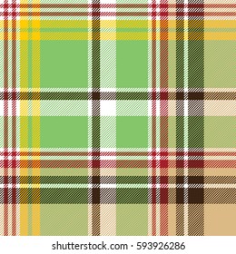 Fabric texture plaid green madras seamless pattern. Vector illustration.