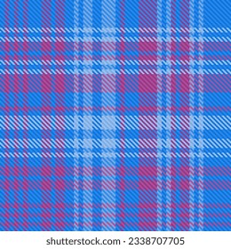 Fabric texture seamless of vector check plaid with a pattern background textile tartan in blue and violet colors.