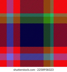 Stofftexturtartan. Hintergrundvektortest. Textile nahtlose gepolsterte Muster in Blau und Rot.