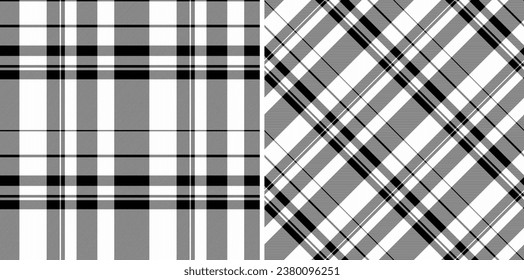 Fabric texture textile of tartan check pattern with a seamless background vector plaid set in monochrome colors.
