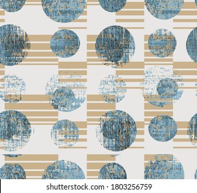 Fabric textured circles seamless pattern print on stripes in vector 