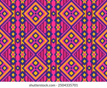 fabric thai ethnic pattern, silk weaving colorful pattern, fabric native seamless background, handwoven textile traditional product concept
