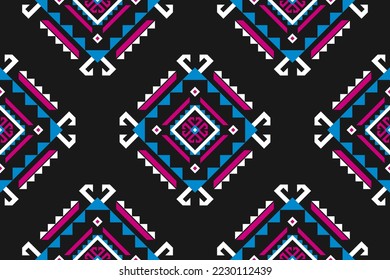 Fabric tribal pattern art. Geometric ethnic seamless pattern traditional. American, Mexican style. Design for background, wallpaper, illustration, fabric, clothing, carpet, textile, batik, embroidery.