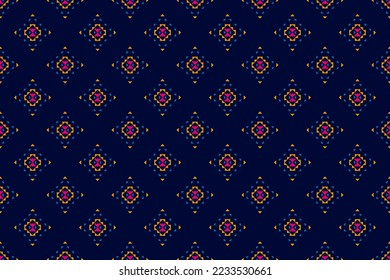 Fabric tribal pattern art. Geometric ethnic seamless pattern traditional. American, Mexican style. Design for background, wallpaper, illustration, fabric, clothing, carpet, textile, batik, embroidery.