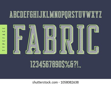 Fabric vector condensed retro typeface, uppercase letters and numbers, alphabet, font, typography. Global swatches.