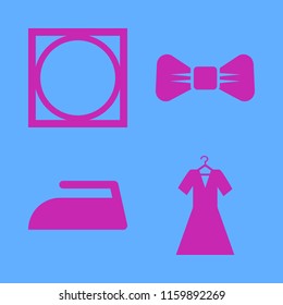 fabric vector icons set. with black bow tie, iron, evening dress and tumble dry in set
