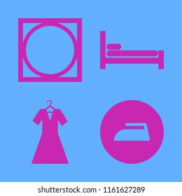fabric vector icons set. with evening dress, iron, bed and tumble dry in set
