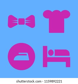 fabric vector icons set. with iron, bed, chef cap and black bow tie in set