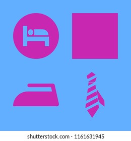 fabric vector icons set. with white bow tie, iron, tie and bed in set