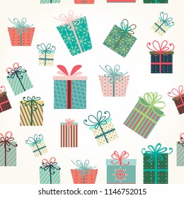 Fabric vector pattern with boxes gifts